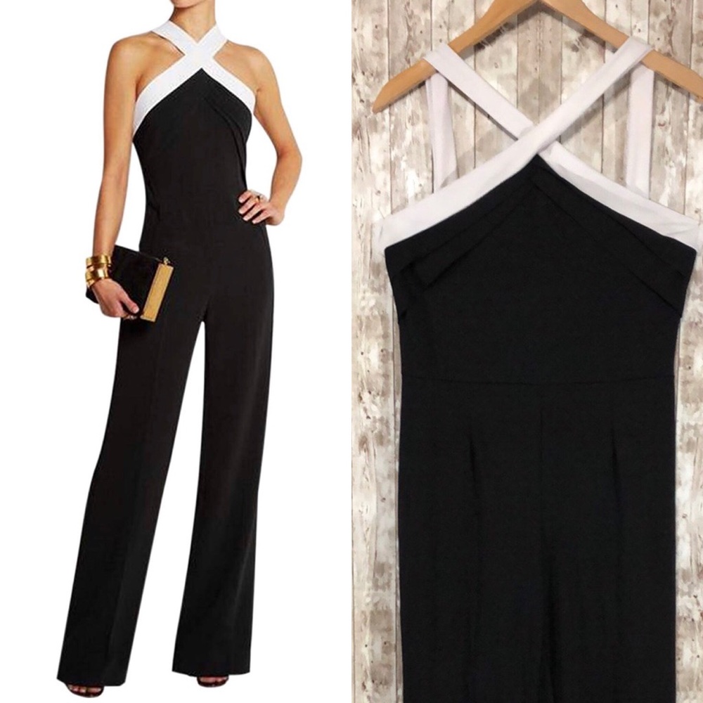 Black & White Halter Top Jumpsuit Romper Sz XL